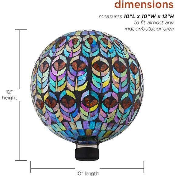 Mosaic Gazing Globe w/Peacock Feather Pattern, 11 Inch Tall, Multi-Color - Picture 2 of 6